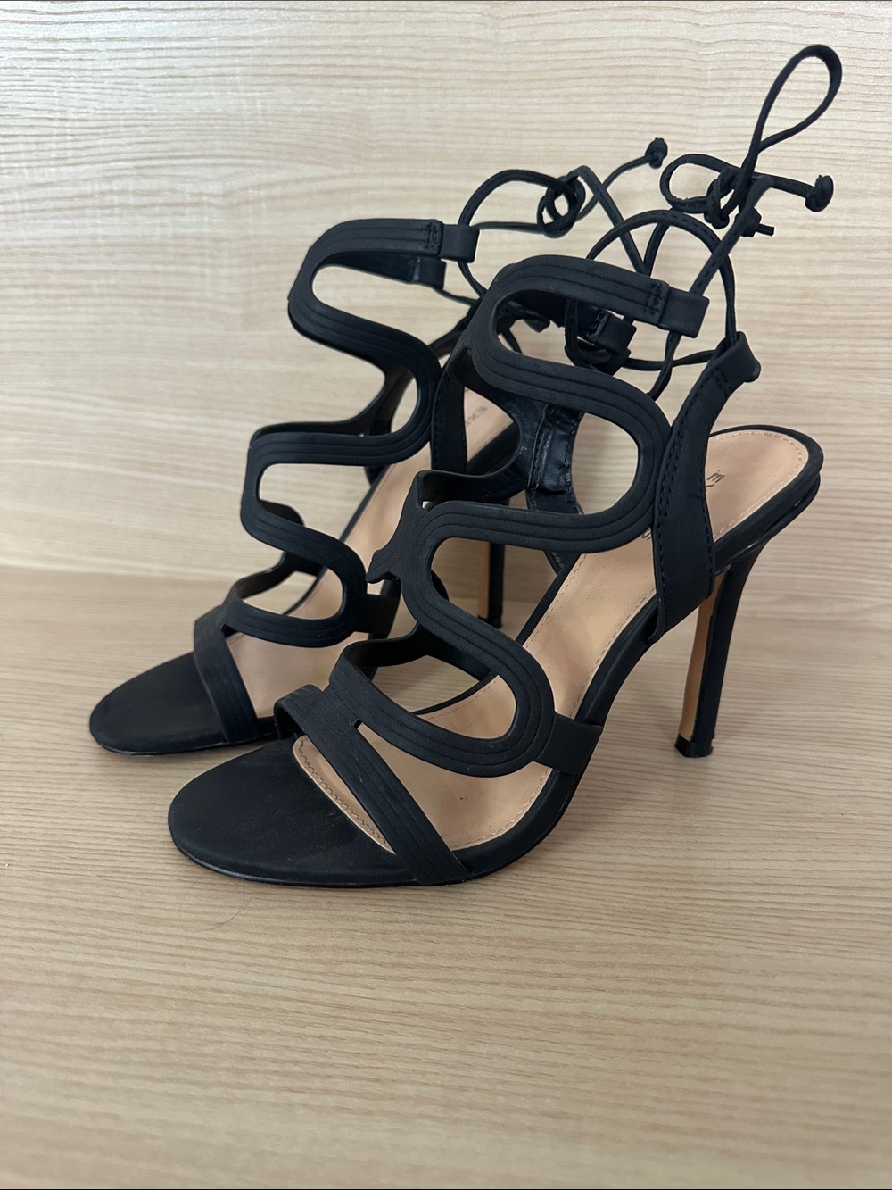 Express Black Tie Strappy Heels 7